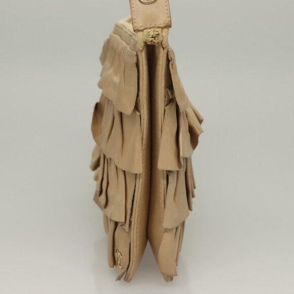 CHANEL Frill Chain Hand Bag Lamb Skin Beige Gold CC Auth yk18806 - Picture 5 of 16